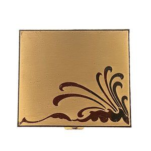 Vintage Gold Powder Compact With Mirror Wave Sea Ocean Design With Powder Puff